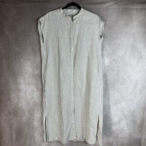linen blue striped dress 100% Linen Pinstripe Paneled Short-Sleeved Dress MORGAN main image 0